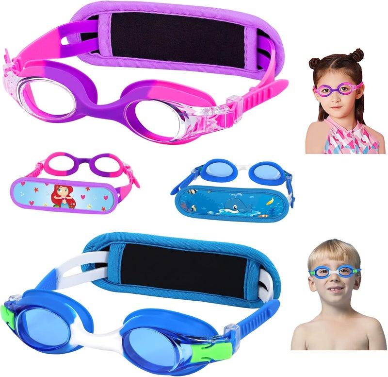 Vvinca Kids Swim Goggles with Fabric Strap No Tangle Pain-Free, Anti-Fog Swimming Pool Goggle No Leak for Toddlers Girls Boys - Image 1